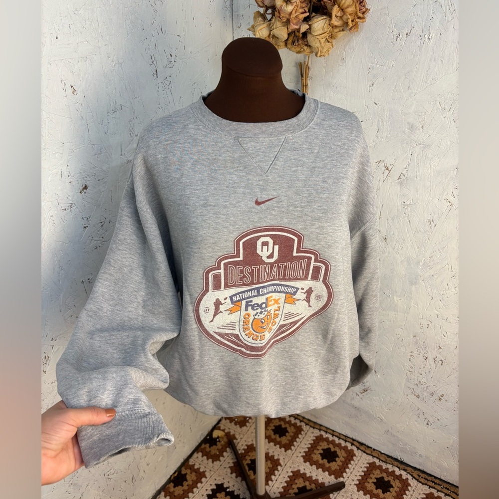 ‘01 Nike University of Oklahoma Center Swoosh Orange Bow Sweatshirt Size XL